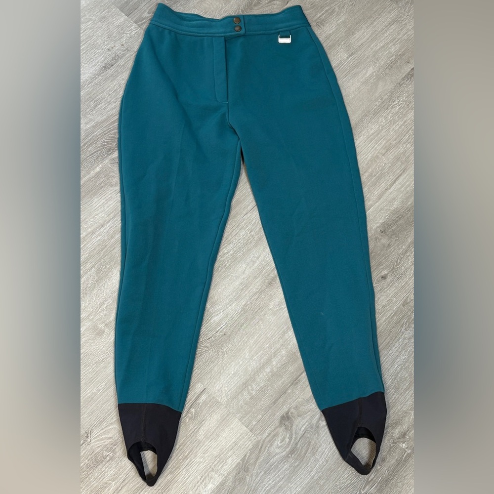 Vintage Edelweiss Ski Pants Stirrup Skiwear Wool Blend Women's Size 10 USA Teal
